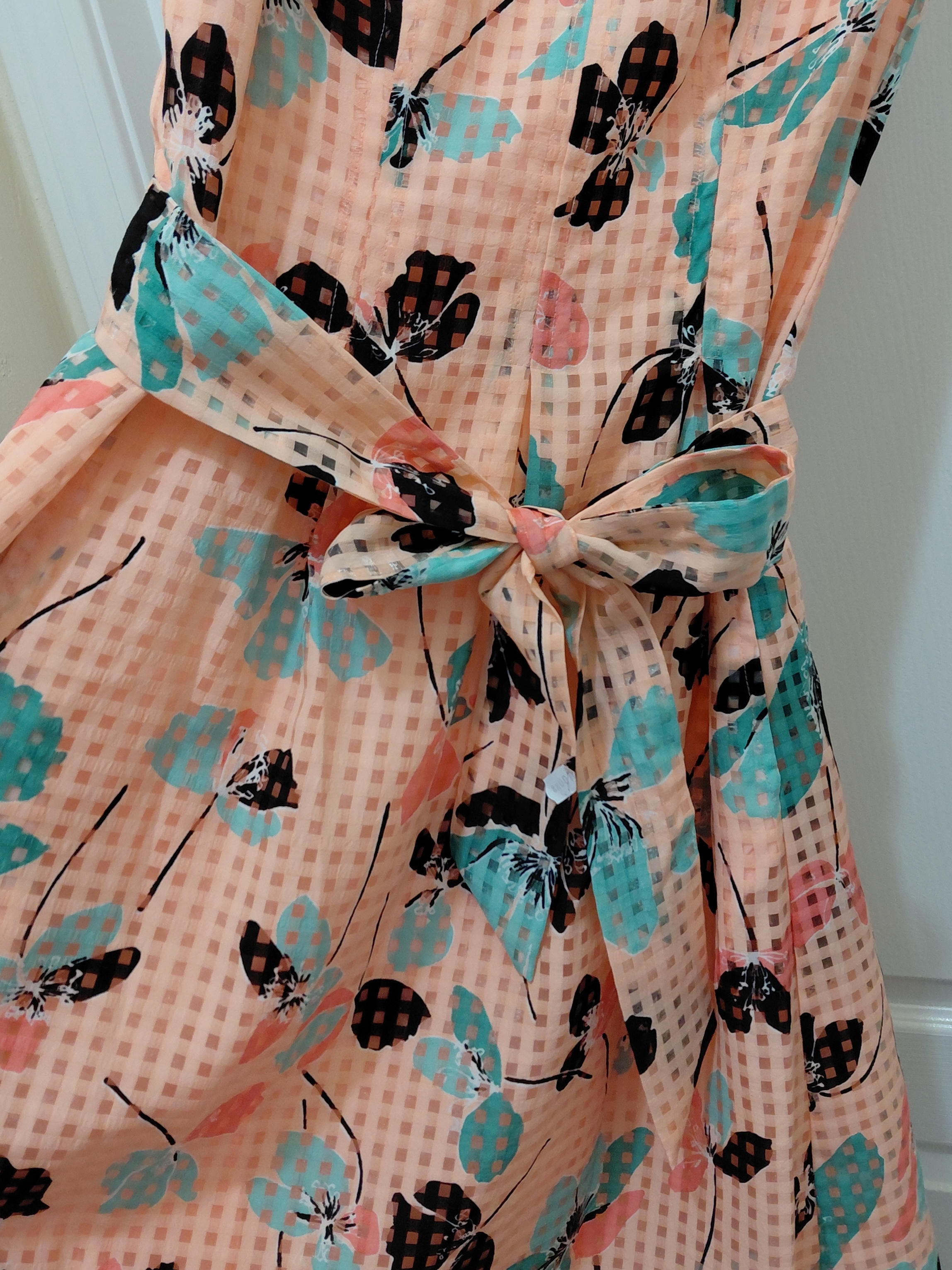 Peach Floral Tie-Waist Dress